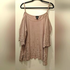 Tan Off-Shoulder Blouse with Eyelet Details